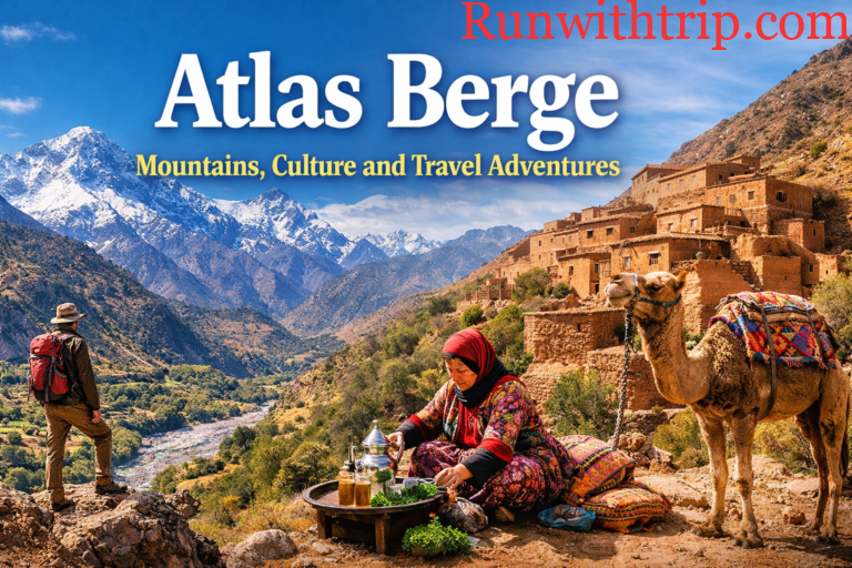 Atlas Berge mountains with Berber village culture and travel adventure landscape