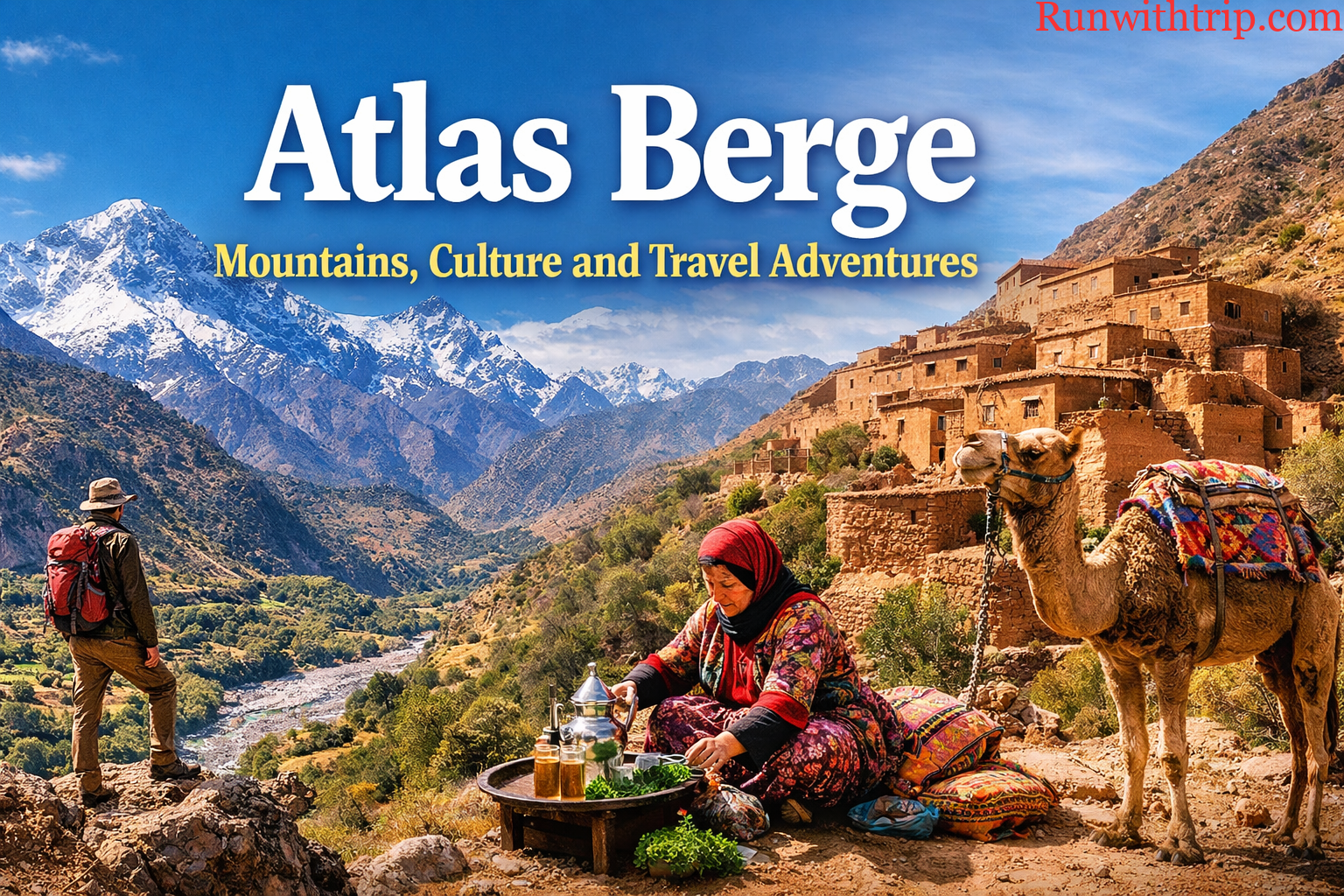 Atlas Berge mountains with Berber village culture and travel adventure landscape