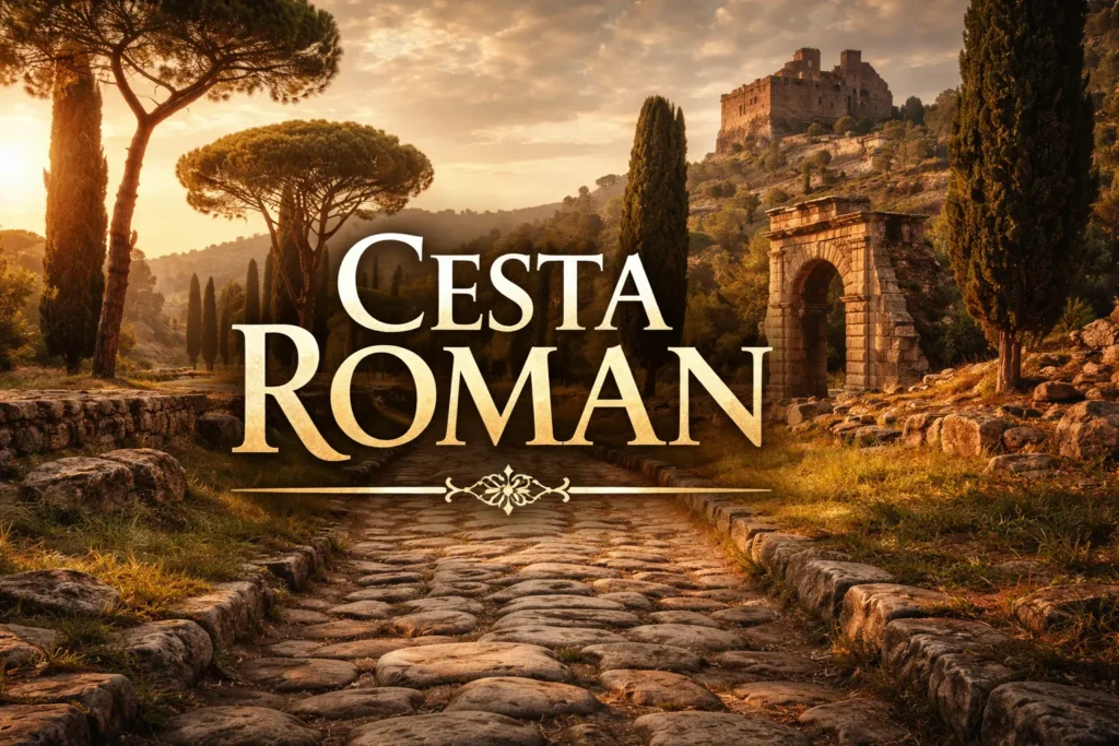Ancient Roman road and ruins representing the historical concept of Cesta Roman
